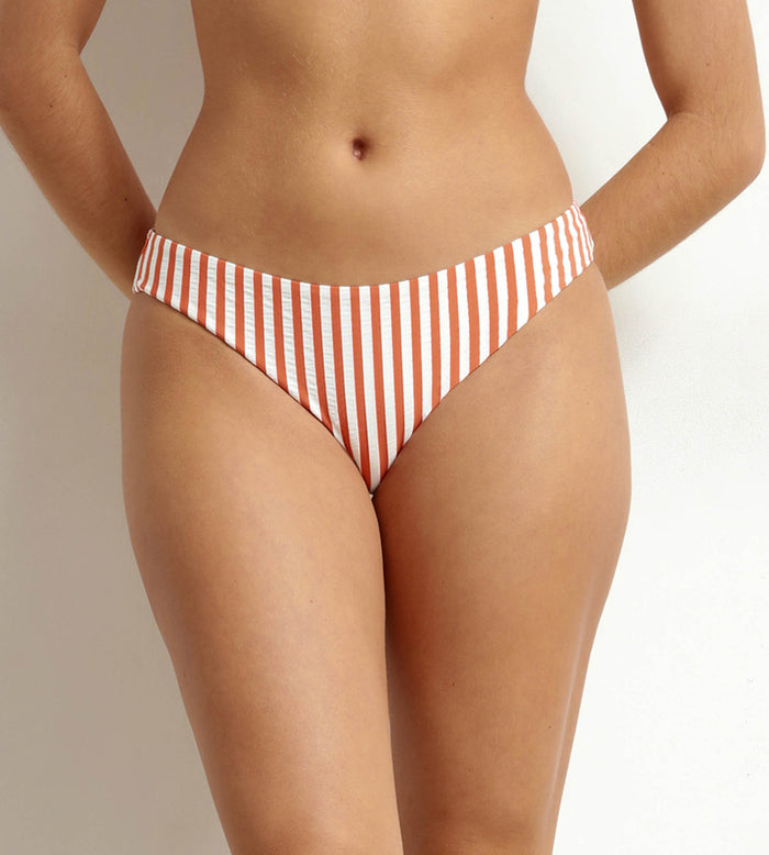 Bas de maillot de bain culotte midi femme Orange rayé Dim Swimwear