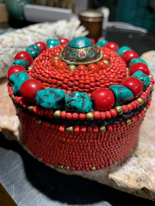 Beaded Round Box from Nepal