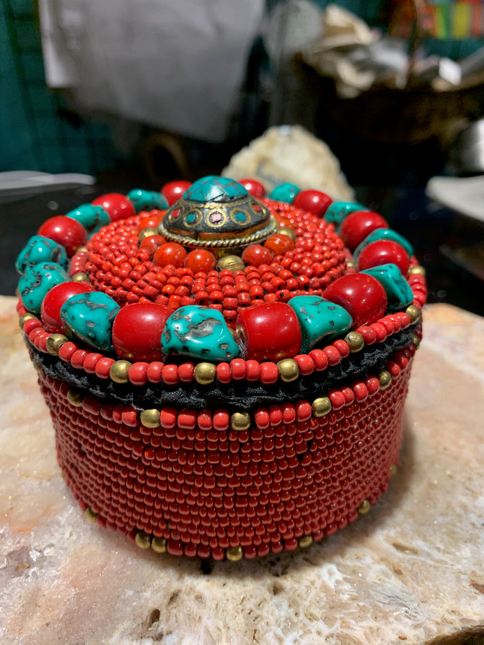 Beaded Round Box from Nepal