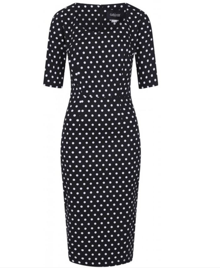 Bleistiftkleid Amber Polka, Schwarz-Weiß