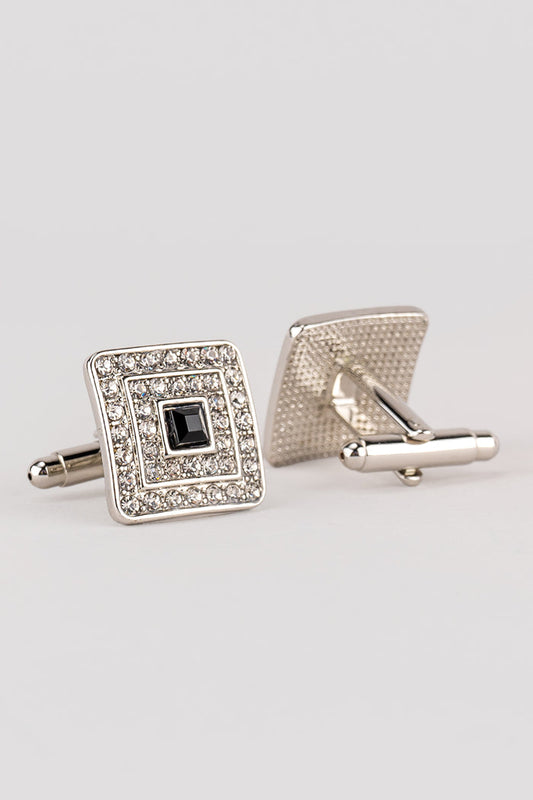 Bling Silver Men’s Cufflinks featuring silver crystal and enamel design, ideal for weddings and elegant formal occasions.