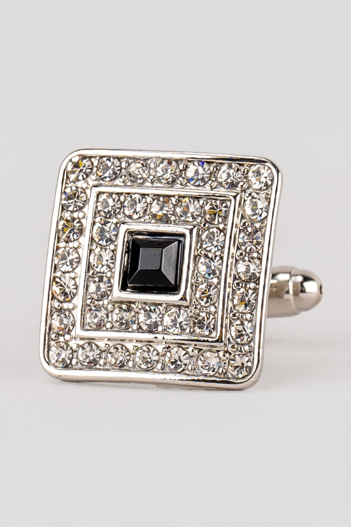 Bling Silver Men’s Cufflinks featuring silver crystal and enamel design, ideal for weddings and elegant formal occasions.