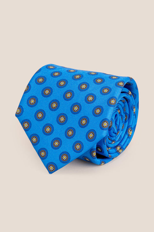 Blue Geometric Pattern Silk Tie with striking design, ideal for weddings, formal events, and smart attire.
