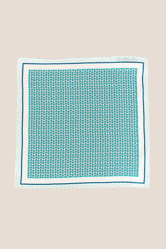 Blue silk pocket square handkerchief with a blue star print and four versatile folds, ideal for wedding, business or refined casual wear.