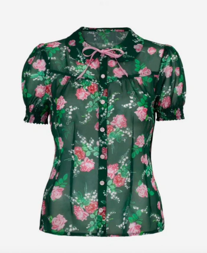 Bluse Mabel Roses,40's, Grün, Plus Size