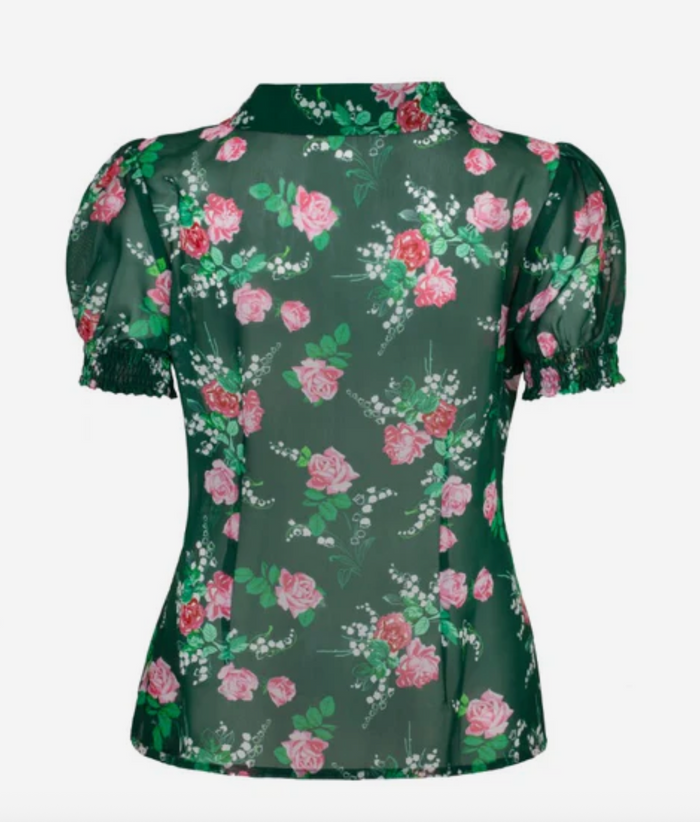 Bluse Mabel Roses,40's, Grün, Plus Size