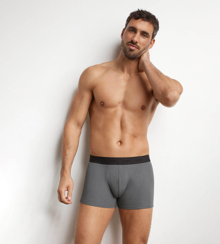 Boxer homme en coton modal côtelé Gris Acier Dim Élégant