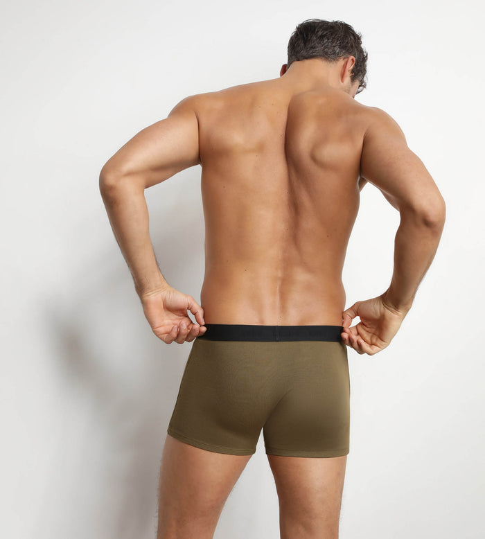 Boxer homme en coton modal côtelé Vert Olive Dim Élégant