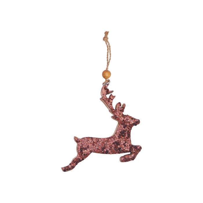 A Brown Sequin Deer Ornament.