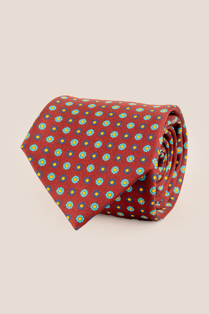 Burgundy Geometric Pattern Silk Tie with sophisticated design, perfect for weddings, formal events, and smart attire.