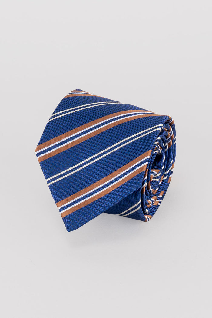 Caleb Navy tie with vintage stripe design, ideal for weddings, parties, and special events.