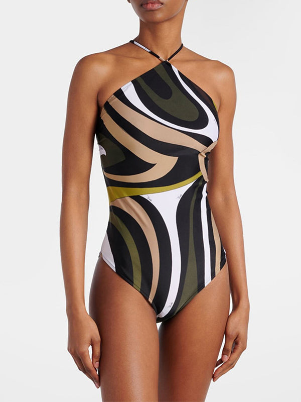 Camouflage Cross Backless Elastic Tight One Piece