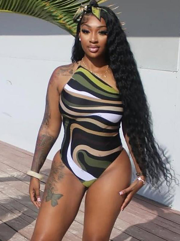 Camouflage Cross Backless Elastic Tight One Piece