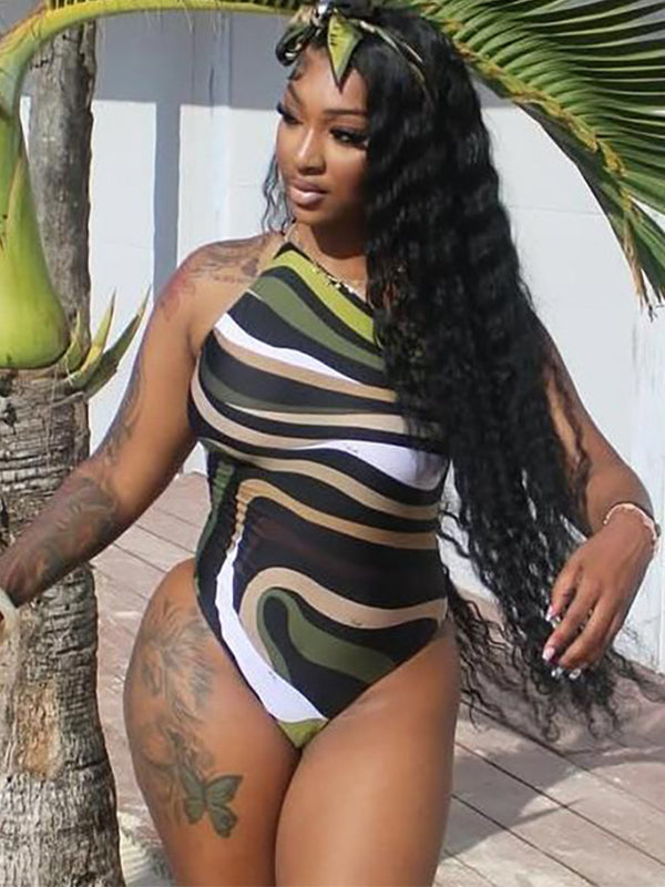 Camouflage Cross Backless Elastic Tight One Piece