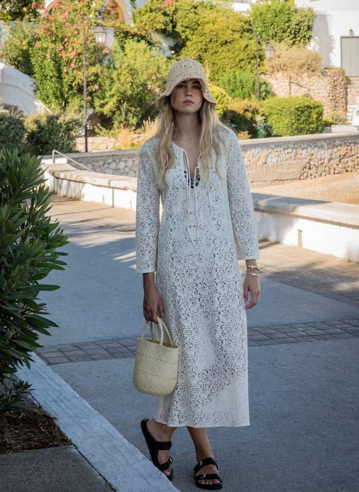 Caftans Emmanuela Swimwear Capri Lace Caftan Ivory Apoella