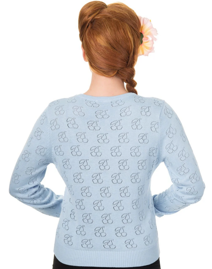 Cardigan Cadilac, Kirsch-Lochstickerie, Hellblau Plus Size