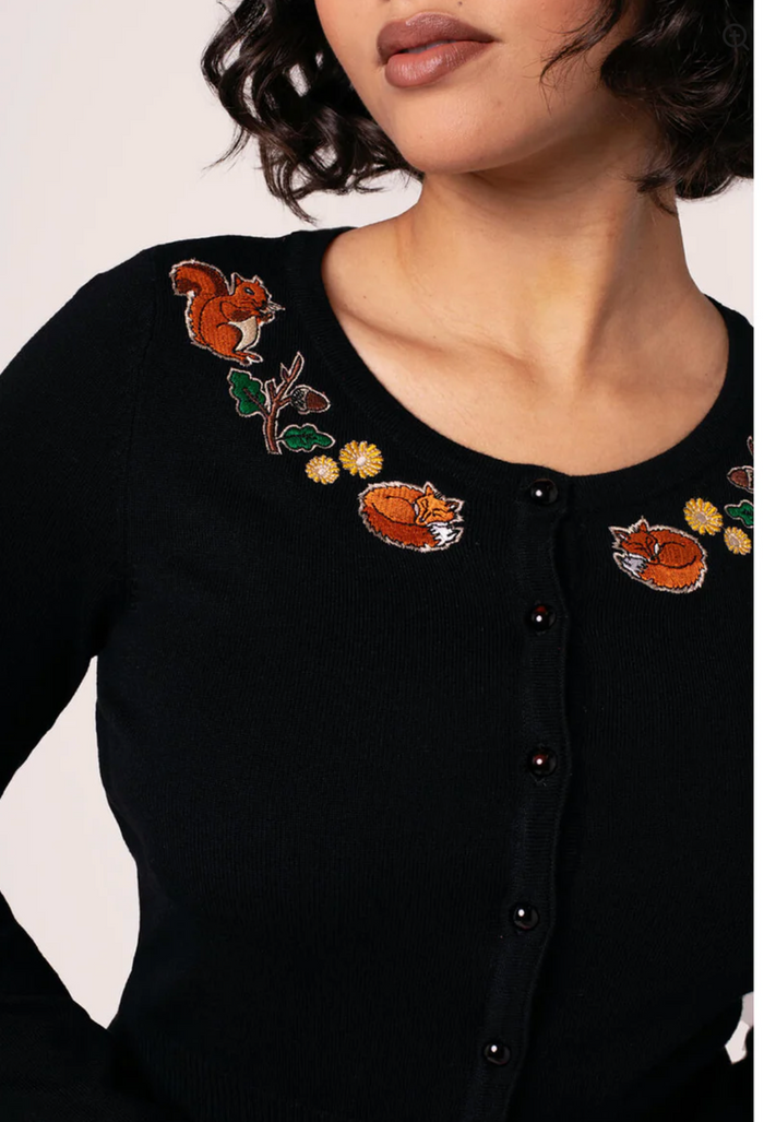 Cardigan Chester mit herbstlichem Motiv,Schwarz