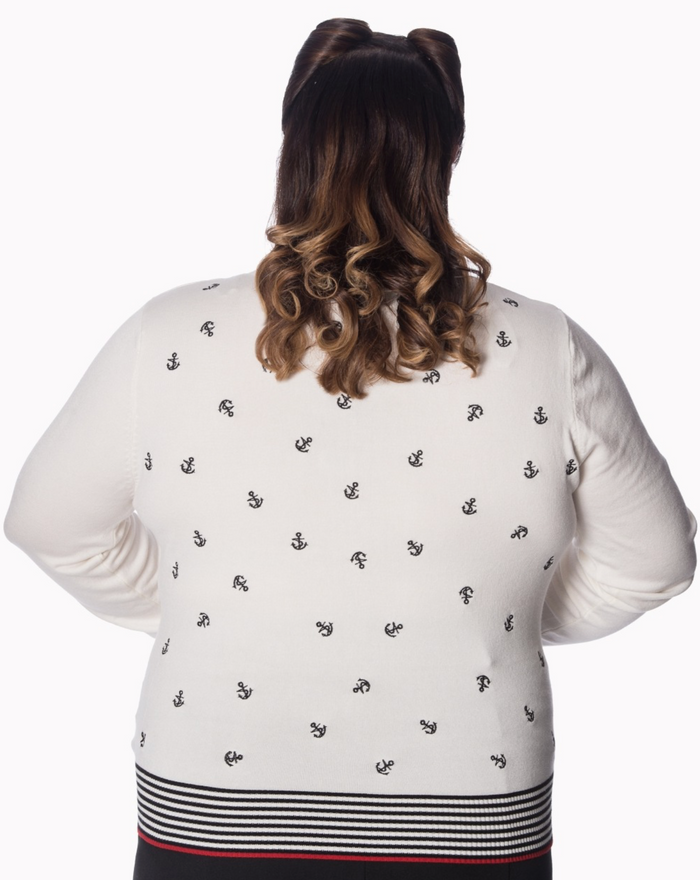 Cardigan Close Call mit Anker-Stickerrei, Ivory, Plus Size
