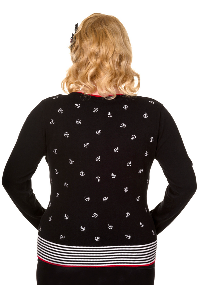 Cardigan Close Call mit Anker-Stickerrei,Schwarz, Plus Size
