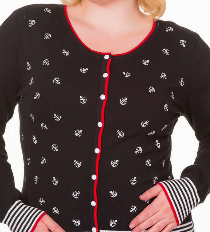Cardigan Close Call mit Anker-Stickerrei,Schwarz, Plus Size