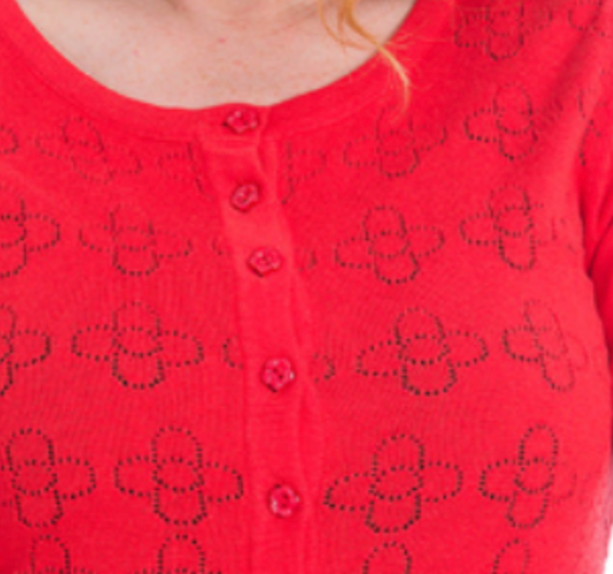 Cardigan Flower Knit mit Blumen-Lochstickerrei, Rot