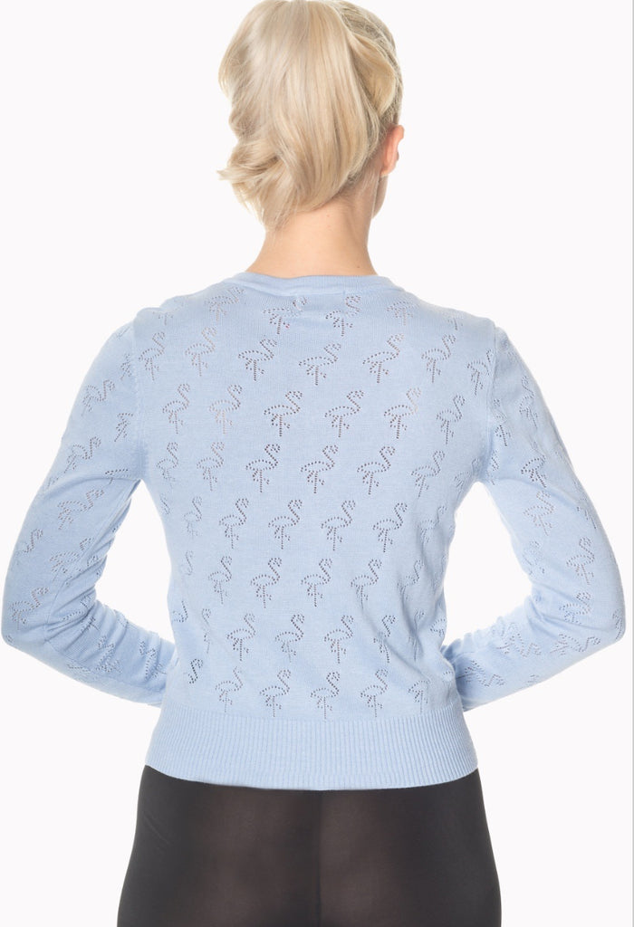 Cardigan Goddess mit Flamingo-Lochstickerei, Hellblau