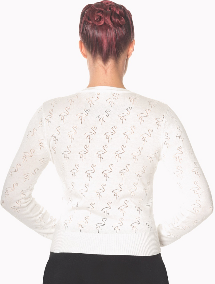Cardigan Goddess mit Flamingo-Lochstickerei, Ivory