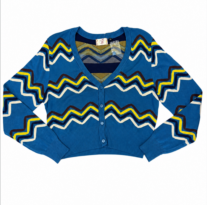 Cardigan Good Vibes mit Zick-Zack Muster, Blau