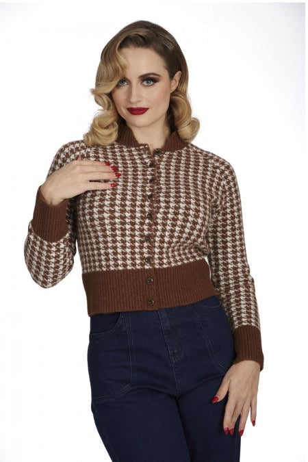 Cardigan Hattie mit Hahnentrittmuster, Braun