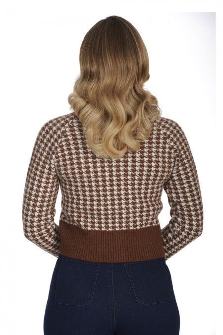 Cardigan Hattie mit Hahnentrittmuster, Braun