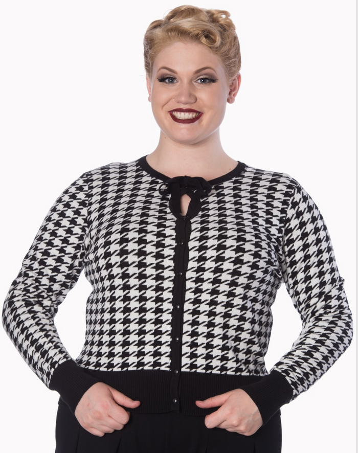 Cardigan Izzy mit Hahnentritt- Muster und Keyhole-Detail, Schwarz-Weiß