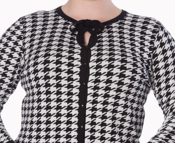 Cardigan Izzy mit Hahnentritt- Muster und Keyhole-Detail, Schwarz-Weiß