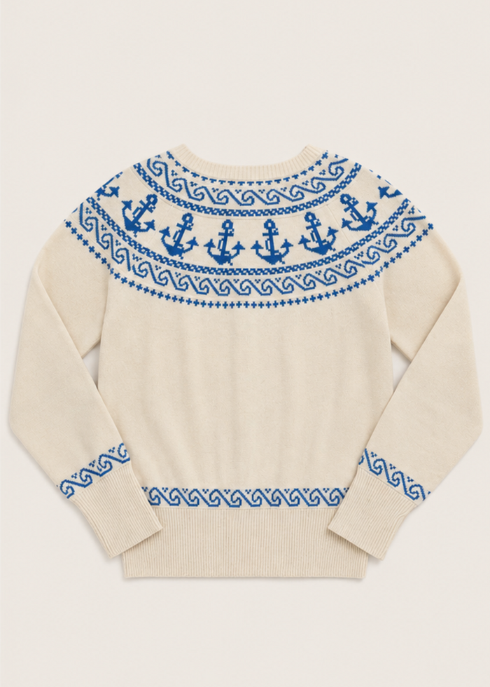 Cardigan mit Anker-Motiv, Creme-Blau