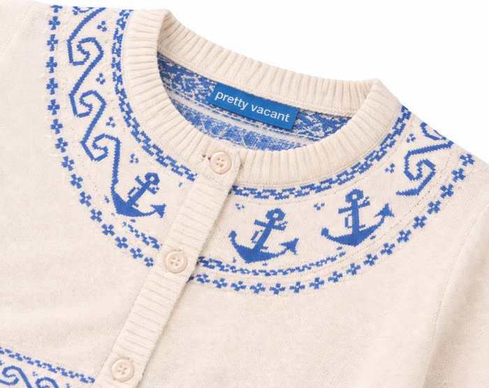 Cardigan mit Anker-Motiv, Creme-Blau