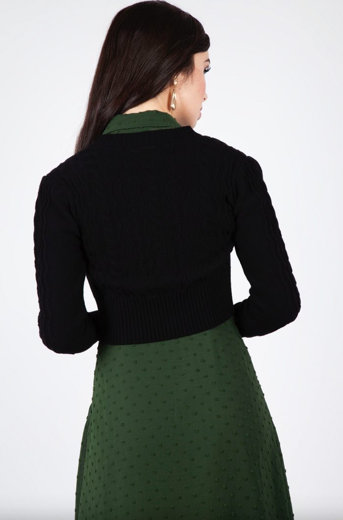 Cardigan mit feinem Zopfmuster Mable Cropped, Schwarz