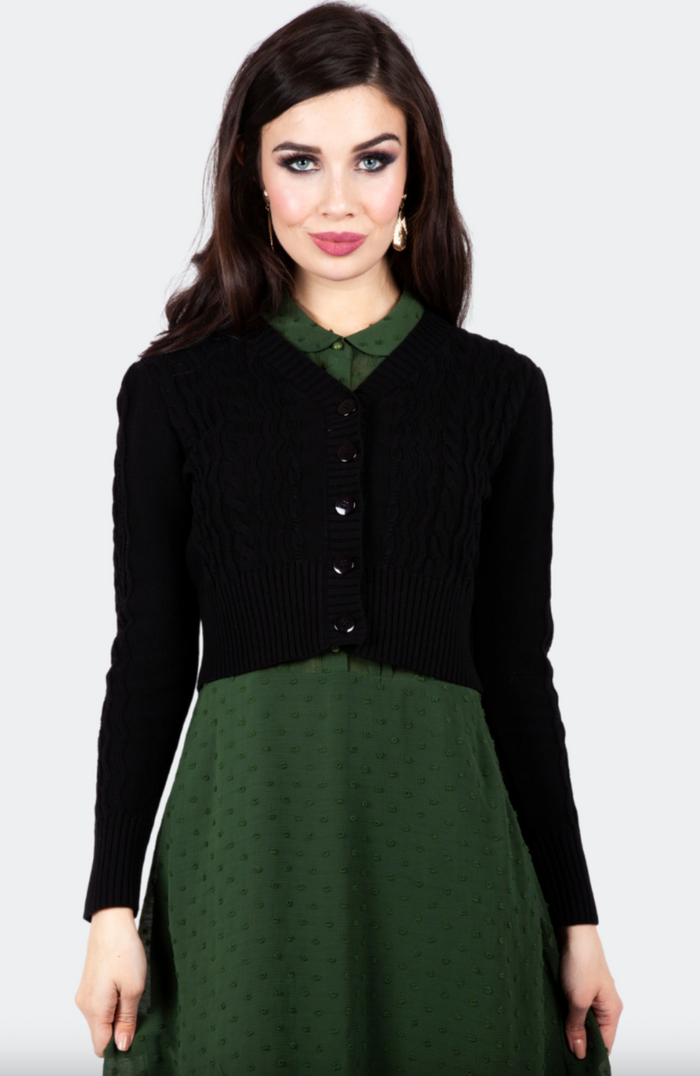 Cardigan mit feinem Zopfmuster Mable Cropped, Schwarz