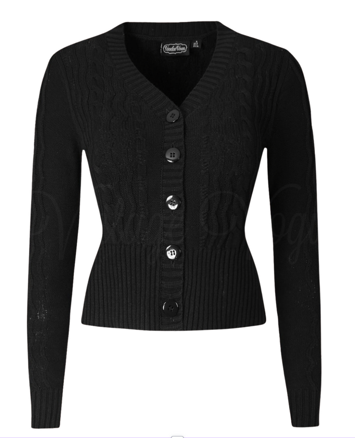 Cardigan mit feinem Zopfmuster Mable Cropped, Schwarz