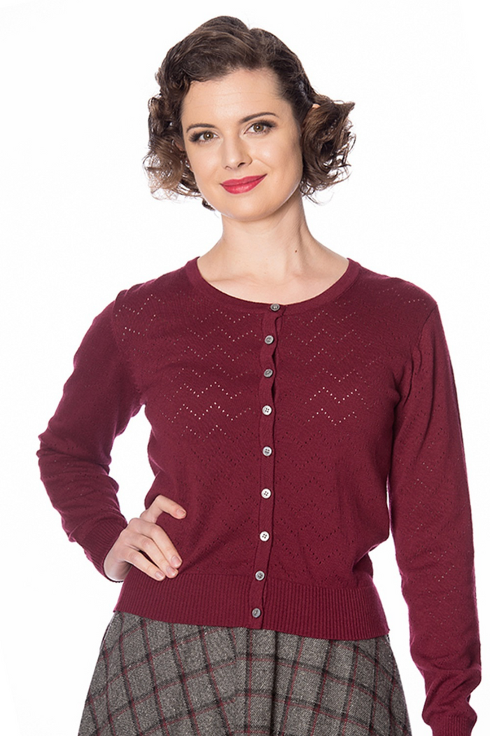 Cardigan Pointelle Knit, Aubergine
