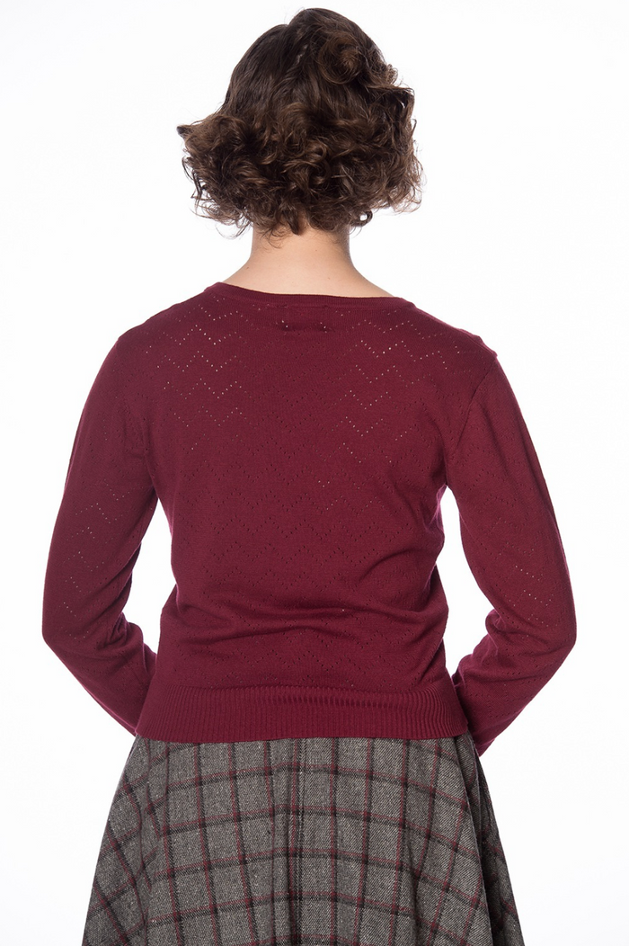 Cardigan Pointelle Knit, Aubergine