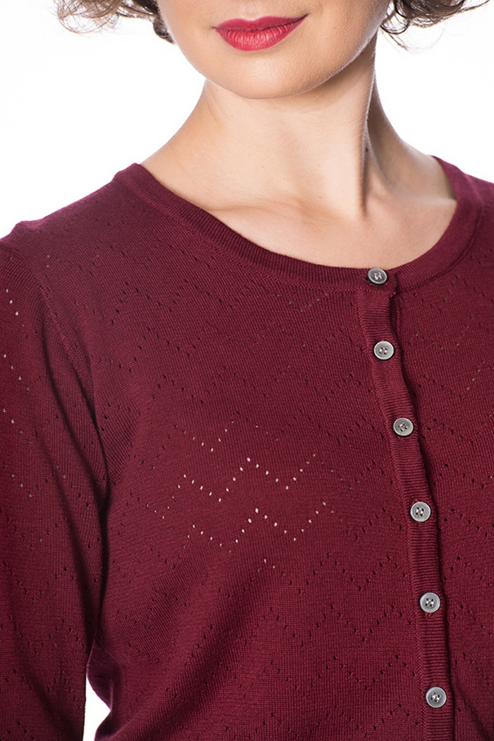 Cardigan Pointelle Knit, Aubergine