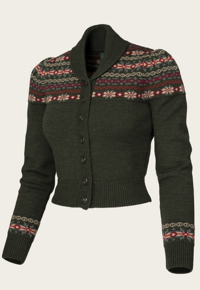 Cardigan The Fair Isle mit Merinowolle, Pine Green