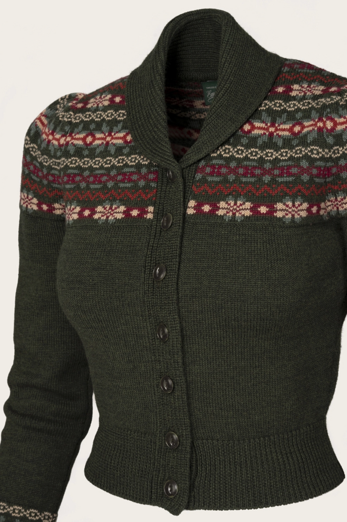 Cardigan The Fair Isle mit Merinowolle, Pine Green