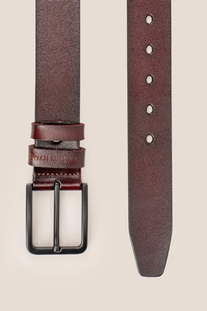 Oswin Hyde Carl Brown premium leather belt - Rich brown full-grain leather dress belt with polished hardware, designed for formal occasions and sophisticated everyday style