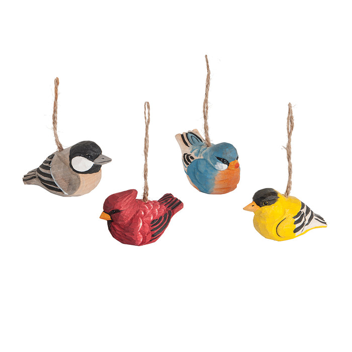 A set of Carved Songbird ornaments.