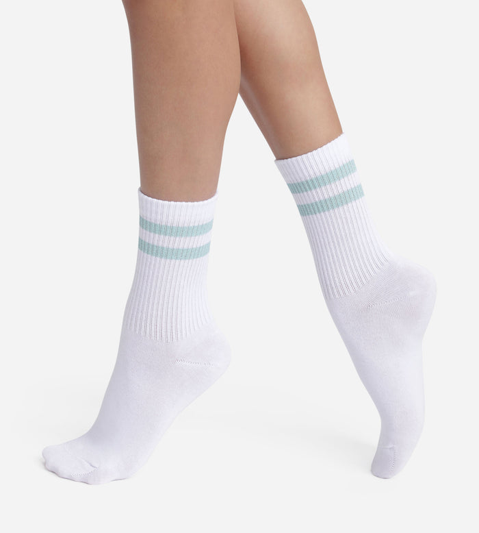 Chaussettes en coton côtelé Blanc et lurex Bleu Dim Mode