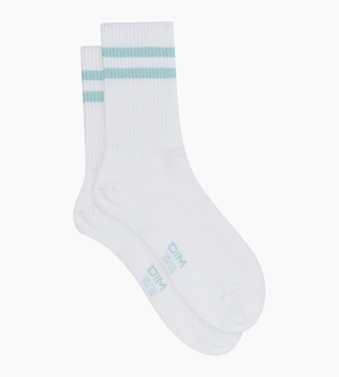 Chaussettes en coton côtelé Blanc et lurex Bleu Dim Mode