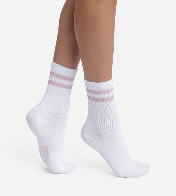 Chaussettes en coton côtelé Blanc et lurex Rose Dim Mode
