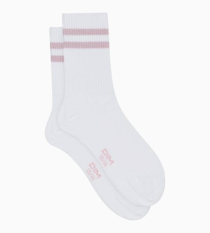 Chaussettes en coton côtelé Blanc et lurex Rose Dim Mode