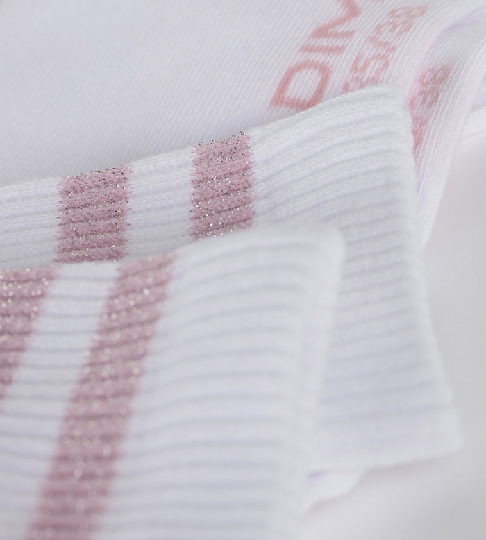 Chaussettes en coton côtelé Blanc et lurex Rose Dim Mode