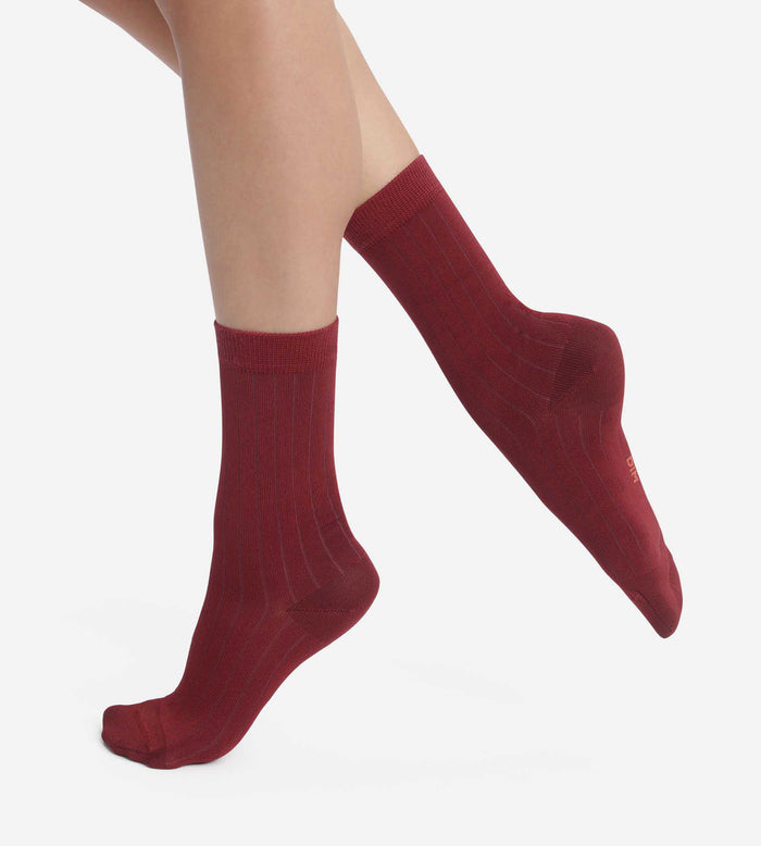 Chaussettes femme côtelées en coton satiné Dahlia Dim Mode